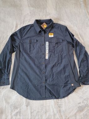 Carhartt Womens XXL 20 Rugged Flex Blue Long Sleeve Button Down Shirt 103600